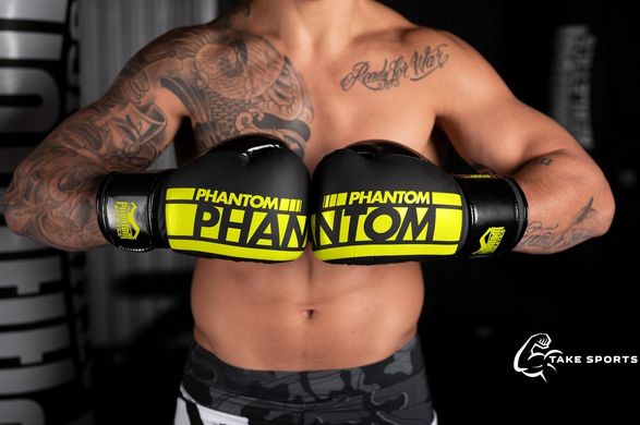 Боксерские перчатки Phantom APEX Elastic Neon Black/Yellow 16 унций