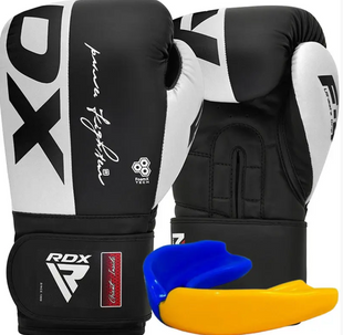 Боксерські рукавиці RDX F4 Boxing Sparring Gloves Hook&Loop WHITE/BLACK 12 унцій (капа у комплекті)