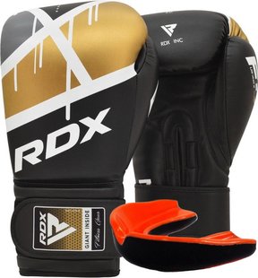 Боксерские перчатки RDX F7 Ego Black Golden 12 унций (капа в комплекте)