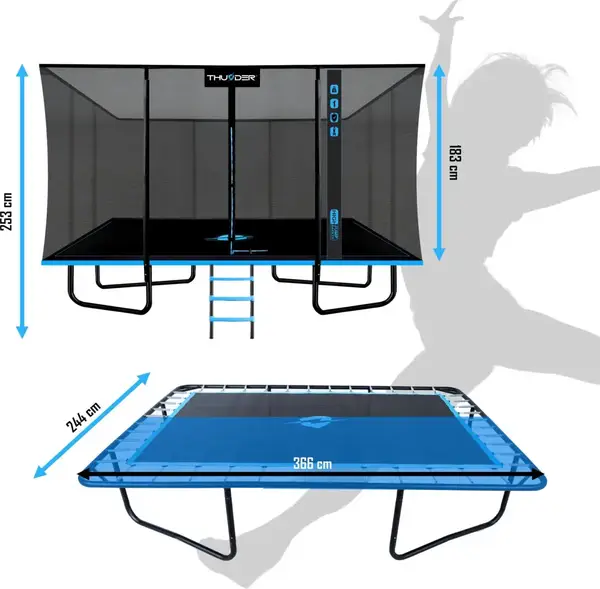 Батут THUNDER OUTSIDE PHENOM с наружной сеткой 8 х 12 футов черно-голубой купить недорого в Украине, фото 2