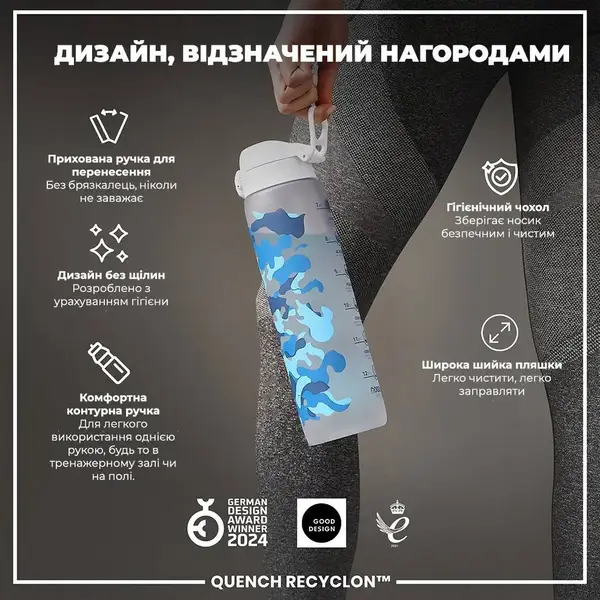 Бутылка для воды ION8 1000мл. BPA Free, Times To Drink, (ЭКО бутылка) BPA Free, Camo купить недорого в Украине, фото 4
