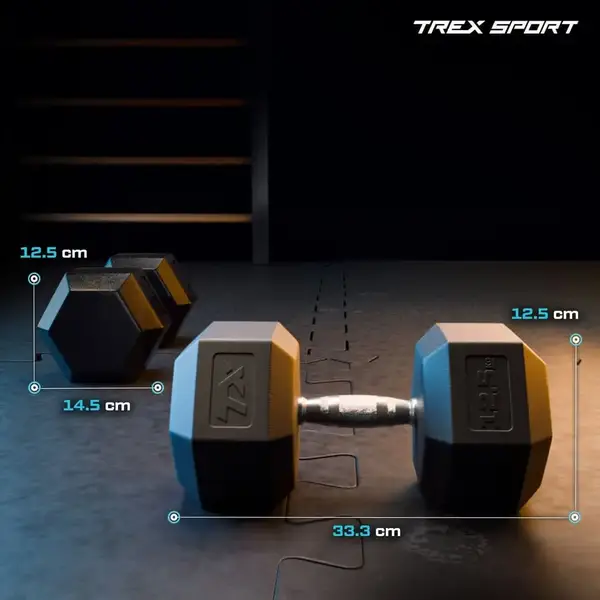 Гантеля шестигранная прорезиненная TX-125RD Trex Sport 12,5 кг | Черный купить недорого в Украине, фото 2