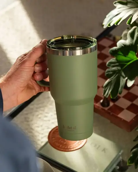 Термостакан (изолированная чашка) Bohtal с ручкой из нержавеющей стали Tumbler Green 900 ml купить недорого в Украине, фото 3