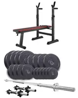 Набор Elitum Titan 89кг со скамейкой HS-1080, штангой и гантелями. купить