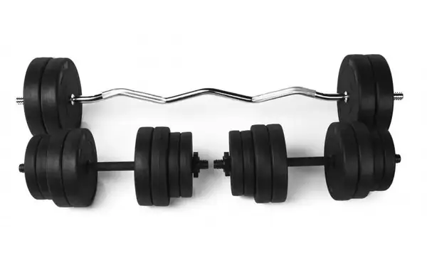 Штанга W-образная на 25 кг и две гантели по 16 кг + перчатки купить недорого в Украине, фото 2