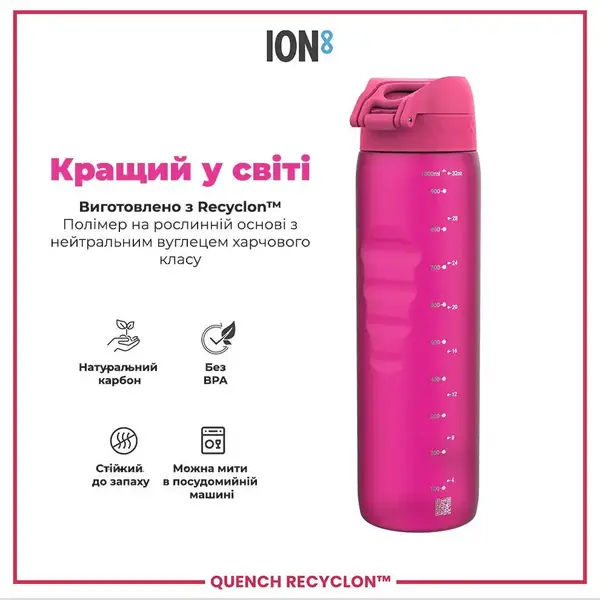 Пляшка для води ION8 1000 мл. (ЕКО пляшка) BPA Free, Pink купити недорого в Україні, фото 6
