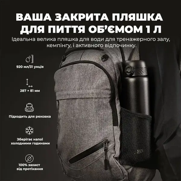 Бутылка для воды металлическая вакуумная ION8 920 мл. Vacuum Insulated, Black купить недорого в Украине, фото 5