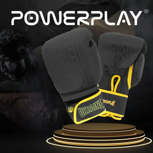 Боксерські рукавиці PowerPlay 3021 Ukraine Чорно жовті 14 унцій купити недорого в Україні, фото 2