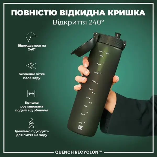Бутылка для воды ION8 1000мл. (ЭКО бутылка) BPA Free, Dark Green купить недорого в Украине, фото 3