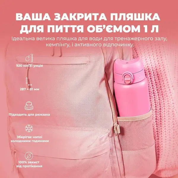 Бутылка для воды металлическая вакуумная ION8 920 мл. Vacuum Insulated, Rose Bloom купить недорого в Украине, фото 5