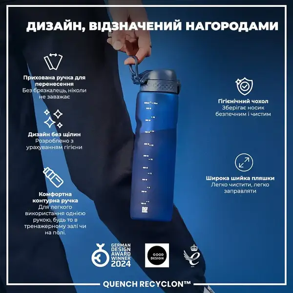 Пляшка для води ION8 1000 мл. (ЕКО пляшка) BPA Free, Navy купити недорого в Україні, фото 4