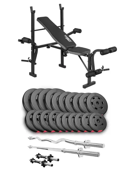 Набор Hop-Sport Premium 105 кг со скамьей TX-055, штангами и гантелями. купить