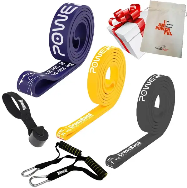 Эспандер-петля (резиновые петли) PowerPlay PP_0020 набор 3шт. сопротивление 2-23кг. (суммарно 44кг.) + ручки и якорь купить