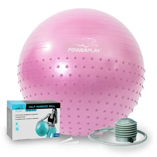 М'яч для фітнесу (фітбол) напівмасажний PowerPlay 4003 Ø65 cm Gymball Ліловий + помпа купити