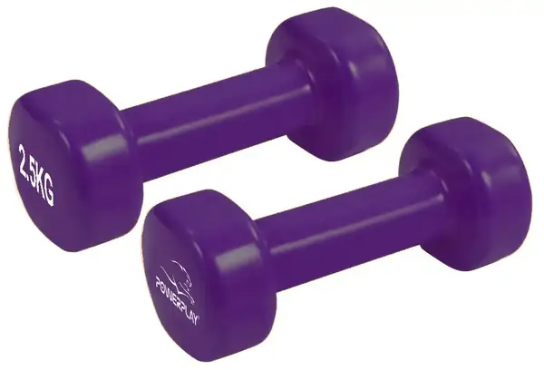 Гантели виниловые PowerPlay 4125 Achilles 2*2.5 кг. Фиолетовые (пара – 2шт.) + Резинка для фитнеса 7,5кг купить недорого в Украине, фото 5