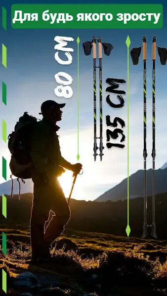 Палиці для скандинавської ходьби PowerPlay 9104 Lykke 80-135 см Black/Green (пара) купити недорого в Україні, фото 10