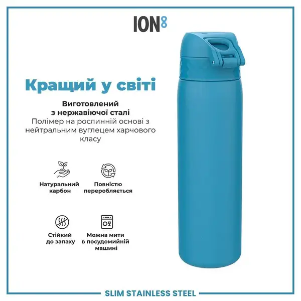 Пляшка для води металева ION8 600 мл. Stainless Steel , Blue купити недорого в Україні, фото 6