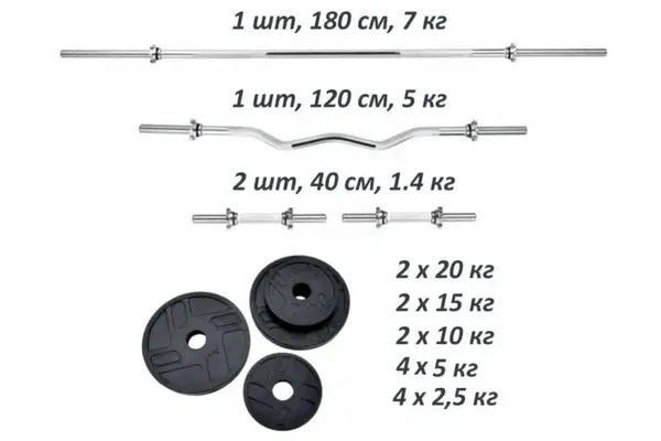 Набор штанг и гантелей. Набор металлических прорезиненных дисков 120 кг + 4 хромированных грифа. купить недорого в Украине, фото 2