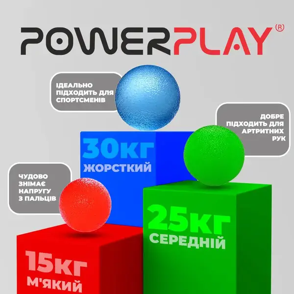 Набор силиконовых эспандеров мяч (тренажер для кисти) PowerPlay PP-4339 Grip Ball Set (набор 3 шт.) купить недорого в Украине, фото 7