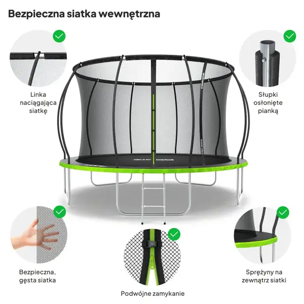 Батут Zipro Jump Pro Premium с внутренней сеткой 12 футов 374 см черно-зеленый купить недорого в Украине, фото 5