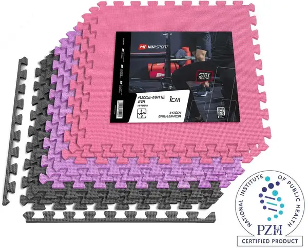 Мат-пазл Hop-Sport EVA 1см HS-A010PM - 9 частин сірий/фіолетовий/рожевий купити недорого в Україні, фото 2