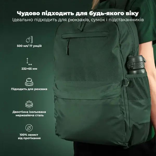 Бутылка для воды металлическая вакуумная ION8 500 мл. Vacuum Insulated, Dark Green купить недорого в Украине, фото 5