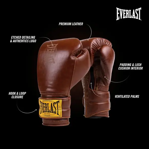 Боксерські рукавиці Everlast 1910 CLASSIC TRAINING GLOVE коричневий Уні 12 унцій купити недорого в Україні, фото 4