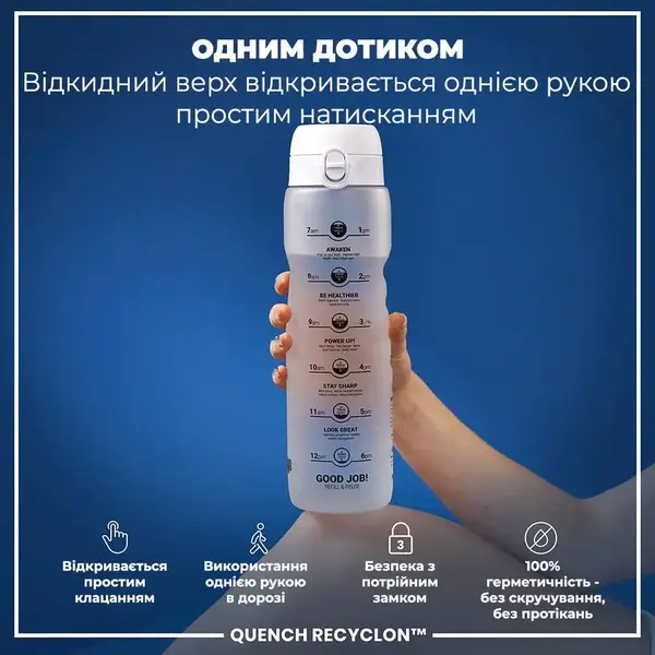 Пляшка для води ION8 1000 мл. (ЕКО пляшка) BPA Free, Times To Drink, BPA Free, Ice купити недорого в Україні, фото 2