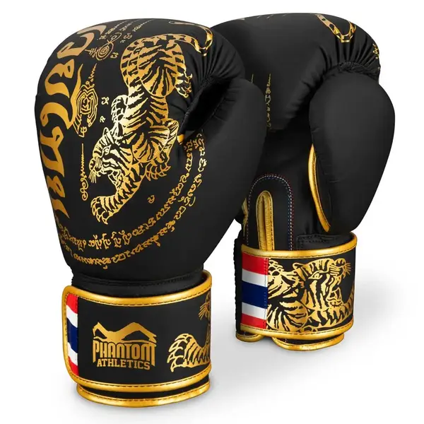 Боксерские перчатки Phantom Muay Thai Black Gold 14 унций (Бинты 4м. в подарок) купить недорого в Украине, фото 2