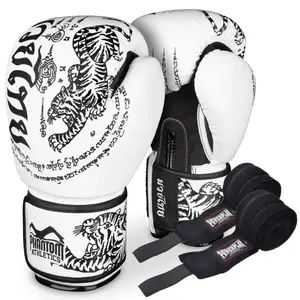 Боксерские перчатки Phantom Muay Thai White 14 унций (бинты в подарок) купить