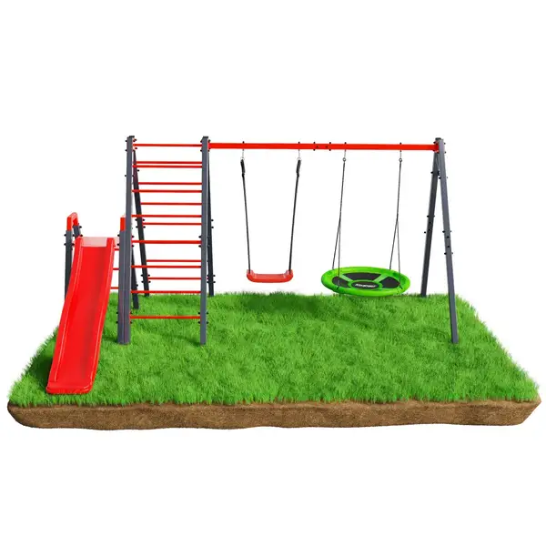 Качели с гнездом аиста, лестницей и горкой K-Sport KSOZ015DJZ - красно-серая купить недорого в Украине, фото 3