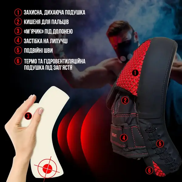 Лапы боксерские PowerPlay 3044 Pro Carbon Ultra Series Черно-Красные PU [пара] купить недорого в Украине, фото 8