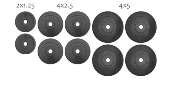 32 кг (4x5, 4х2.5, 2x1.25) дисків, покритих пластиком (31 мм) купити