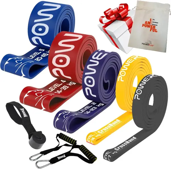 Эспандер-петля (резиновые петли) PowerPlay PP_0027 набор 5шт. сопротивление 2-45кг. (суммарно 128кг.) + ручки и якорь купить