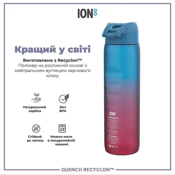 Бутылка для воды ION8 1000мл. BPA Free, Times To Drink, (ЭКО бутылка) BPA Free, Blue &amp; Pink купить недорого в Украине, фото 6