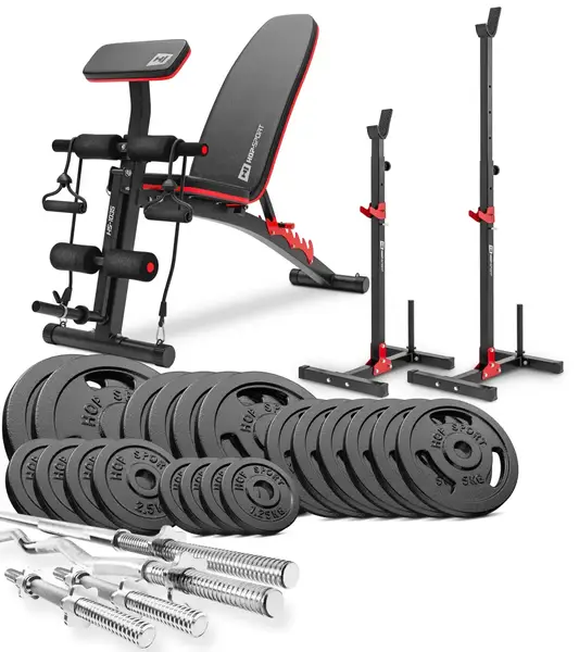Набор Hop-Sport Strong 146 кг со скамьей HS-1035 и стойками 1005L купить