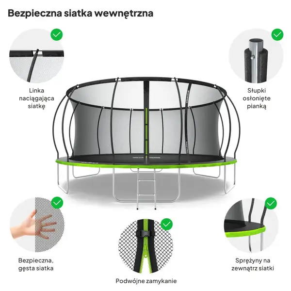 Батут Zipro Jump Pro Premium з внутрішньою сіткою 16 футів 496 см чорно-зелений купити недорого в Україні, фото 5
