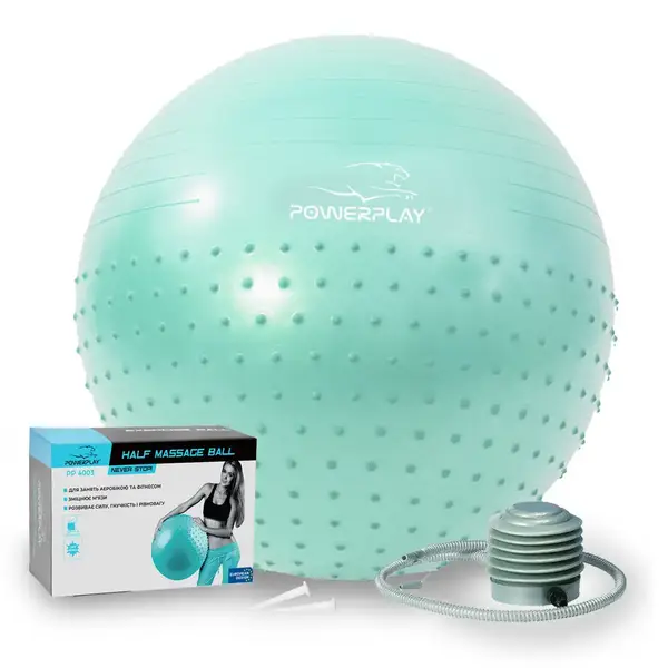 М'яч для фітнесу (фітбол) напівмасажний PowerPlay 4003 Ø65 cm Gymball Зелений + помпа купити