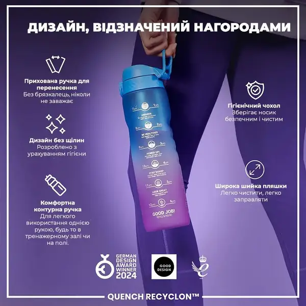 Бутылка для воды ION8 1000мл. BPA Free, Times To Drink, (ЭКО бутылка) BPA Free, Blue &amp; Pink купить недорого в Украине, фото 4