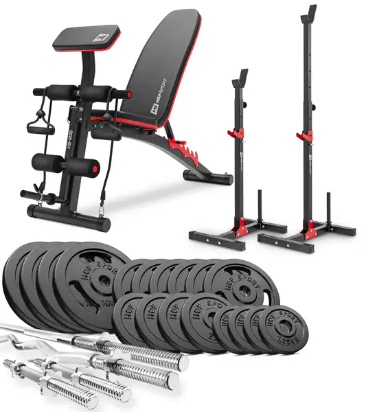 Набор Hop-Sport Strong 106 кг со скамьей HS-1035 и стойками 1005L купить