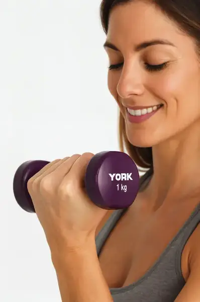 Гантели для фитнеса виниловые круглые York Fitness 2х1кг фиолетовый купить недорого в Украине, фото 4