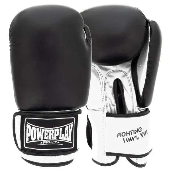 Боксерські рукавиці PowerPlay 3004 Classic Чорно-Білі 10 унцій купити