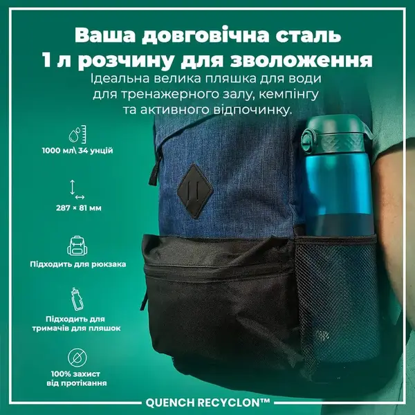 Пляшка для води ION8 1000 мл. (ЕКО пляшка) BPA Free, Aqua купити недорого в Україні, фото 5