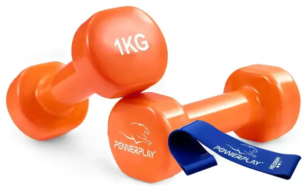 Гантели виниловые PowerPlay 4125 Achilles 2*1 кг. Оранжевые (пара - 2шт.) + Резинка для фитнеса 7,5кг купить недорого в Украине, фото 10