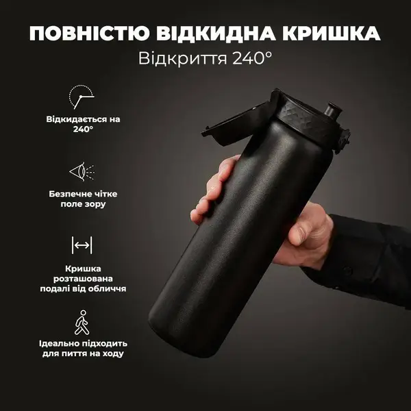 Бутылка для воды металлическая вакуумная ION8 920 мл. Vacuum Insulated, Black купить недорого в Украине, фото 3