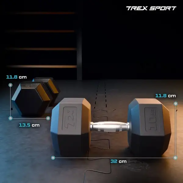 Гантеля шестигранная прорезиненная TX-100RD Trex Sport 10 кг | Черный купить недорого в Украине, фото 2