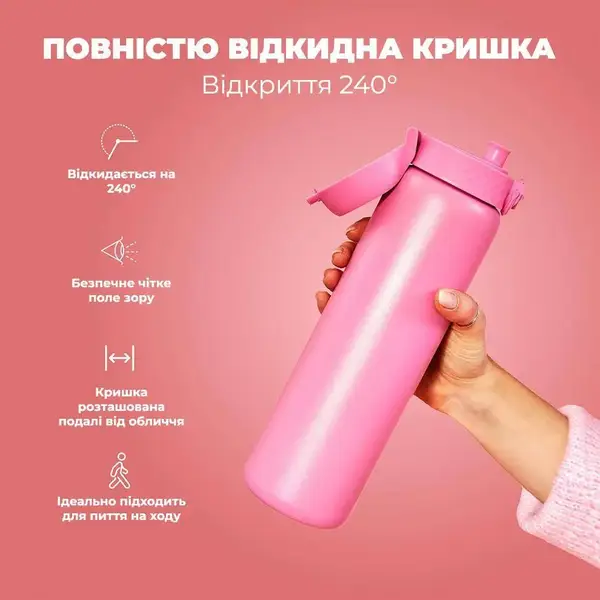 Бутылка для воды металлическая вакуумная ION8 920 мл. Vacuum Insulated, Rose Bloom купить недорого в Украине, фото 3