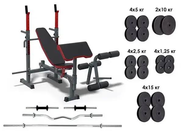 Лавка для жиму, 4 грифи, 115 кг дисків RN-Sport купити