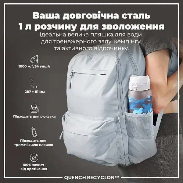 Бутылка для воды ION8 1000мл. BPA Free, Times To Drink, (ЭКО бутылка) BPA Free, Camo купить недорого в Украине, фото 5