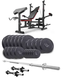 Набор Elitum Titan 109кг со скамьей HS-1075 Pro, штангой и гантелями. купить